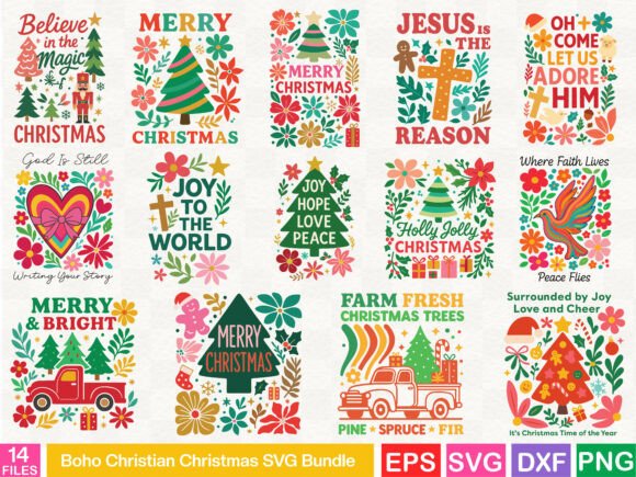 Boho Christian Christmas SVG Bundle: Graphics & T-Shirt Designs