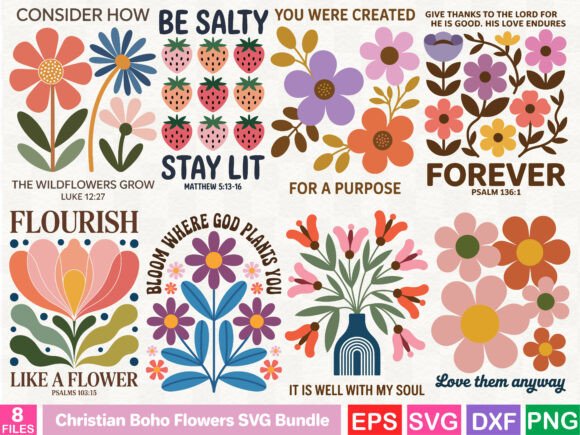 Christian Boho Flowers SVG Bundle: Graphics & T-Shirt Designs