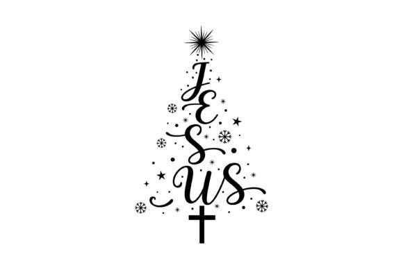Christian Jesus Christmas Tree Typograph Graphics