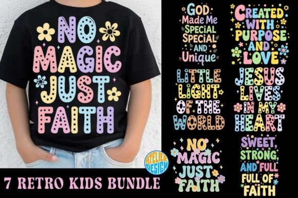Retro Christian Kids SVG PNG Bundle: Graphics for T-Shirt Designs
